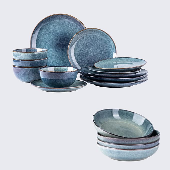 AmorArc Ceramic Dinnerware Sets for 4 12 Pieces Handpainted Plates and Bowls Set with Reactive Glaze Scratch Resistant Stoneware Dishes Set Dishwasher &amp Microwave Safe (16pc)