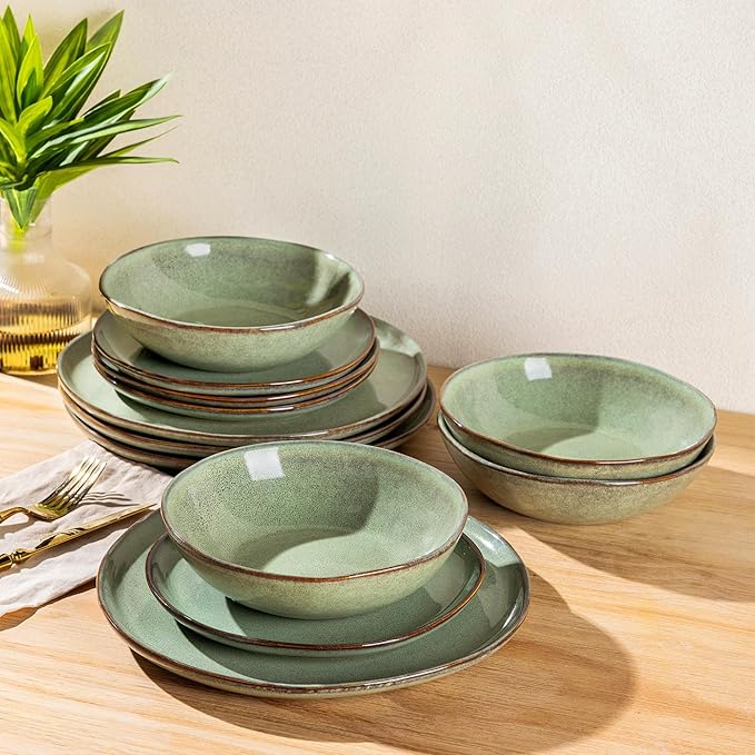 AmorArc Ceramic Dinnerware SetsHandmade Reactive Glaze Stoneware Plates and Bowls SetsHighly Scratch Resistant | Dishwasher &amp Microwave Safe Dishes SetService for 4 (12pc)