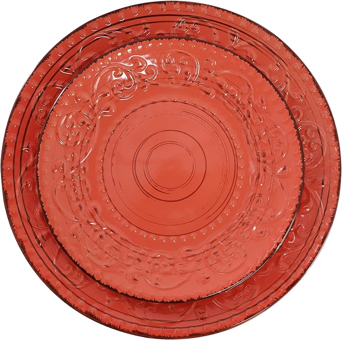 Elama Malibu Jasper 16-Piece Stoneware Embossed Pattern Reactive Glaze Orange Dinnerware Set Tableware Serveware Set (Jasper Orange)