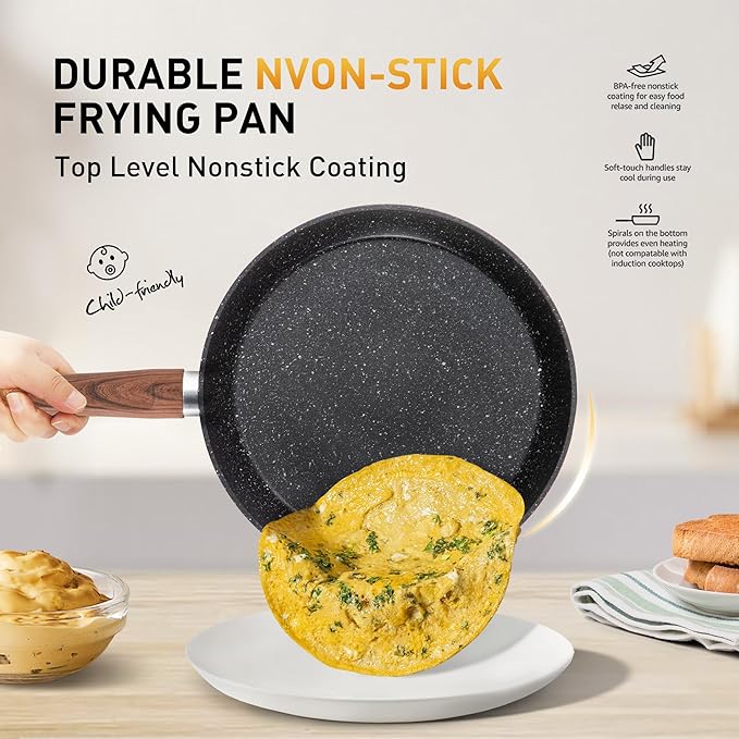 DishDelight 17 Piece Pots and Pans Set Non Stick Nonstick Induction Granite Kitchen Cookware Set Non Toxic Cookware Set with Frying Pans and Saucepan Cooking Sets Pots and Pans Black