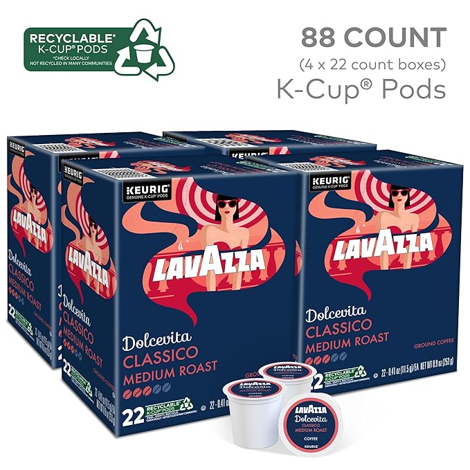 Lavazza Dolcevita Classico Single-Serve Keurig K-Cup Pods Medium Roast Coffee 88-Count Box (4 Packs of 22)