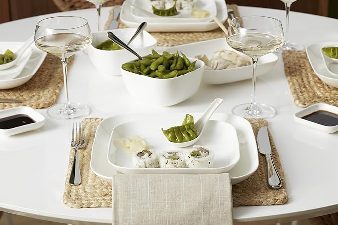 Lenox Dinnerware Set Studio 1414 Square 16-Piece Set Service For 4 Bone China Material Dishwasher &amp Microwave Safe Home And Kitchen Kitchen And Dining Plates And Bowls Sets (White 16 Piece
