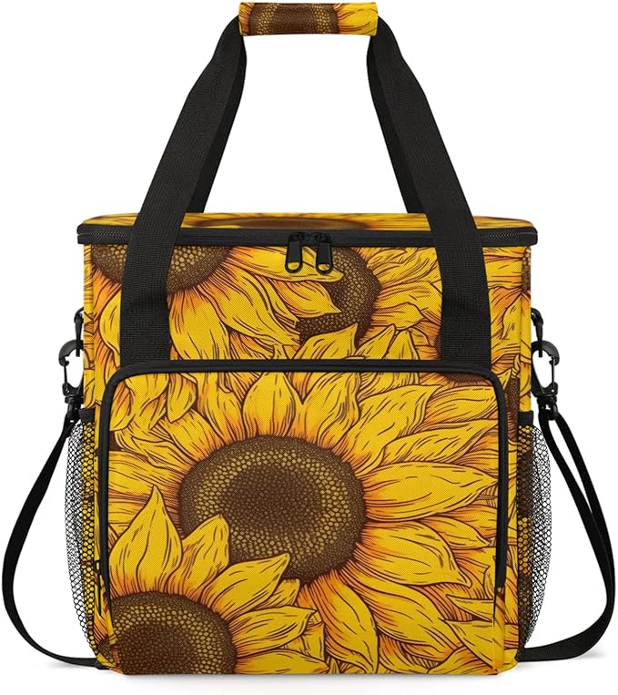 Floral Sunflowers Coffee Maker Travel Bag for Keurig K-Mini/K-Mini Plus Insulated Waterproof Tote with Pockets for K-Cup Portable Single-Serve Brewer Case