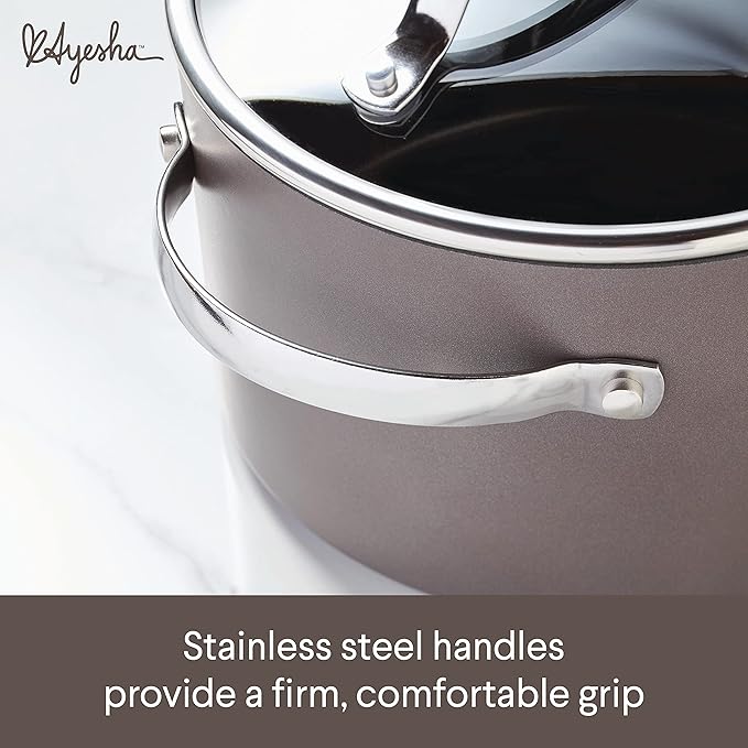 Ayesha Curry Kitchenware Professional Hard Anodized Nonstick Sauce Pot/Saucepot/Saucepan with Lid 4 Quart Charcoal