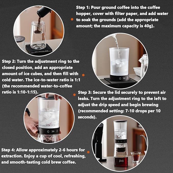 Drip Cold Brew Coffee Maker Machine Drip Iced Coffee Brew Maker 450ml Capacity 500-mesh High-density Filter Borosilicate Glass Lower Pot for Home and Office