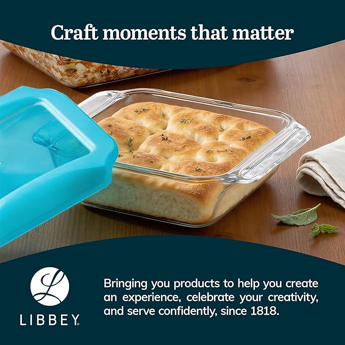 Libbey Baker’s Premium 2 Piece Glass Baking Dish Set Stackable Casserole Dish with Lid Set Baking Glassware for Casseroles Lasagna Brownies