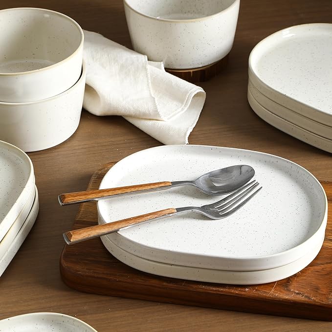 Stone Lain Cairo 12-Piece Dinnerware Set Stoneware Plates and Bowls Set Microwave and Dishwasher Safe Includes Dinner and Salad Plates Cereal Bowls Dish for 4 White Speckled