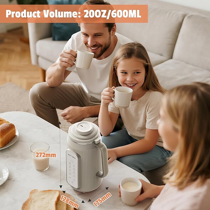 8 in 1 Automatic Nut Milk Maker - 20oz Soy Milk Maker for Homemade Nut MilkOat MilkSoymilkAlmond MilkPlant Based MilkRice PasteJuiceMilk ShakeBoil Water with Auto-Clean &amp Timer