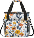 Flower Print Coffee Maker Carring Bag Large Insulated Storage Organizer Case Tote Bags with Shoulder Strap for Travel Work Picnic