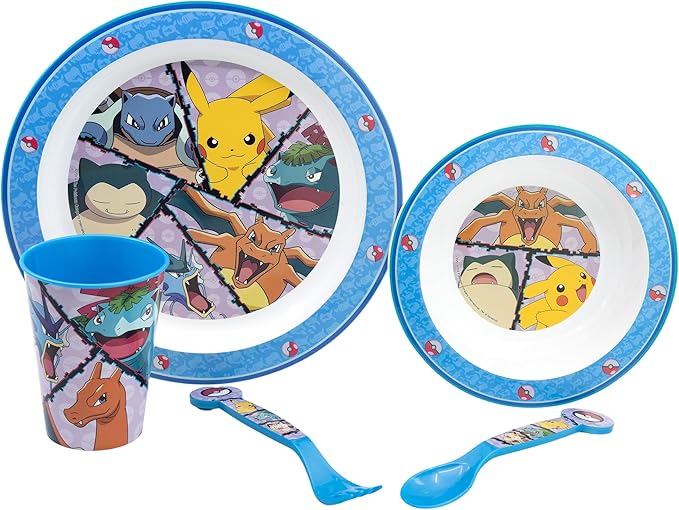 5 Pack Pokemon Distorsion Dinnerware Set With Plate Glass Bowl And Cutlery.
