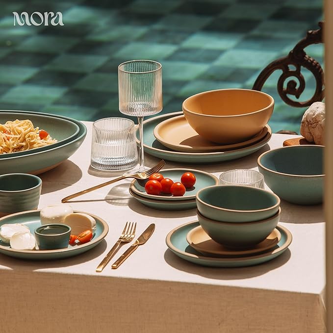 MORA Small Bowls Set of 4 16oz Ceramic Pottery Dessert Bowls - Microwave Oven and Dishwasher Safe - Iris