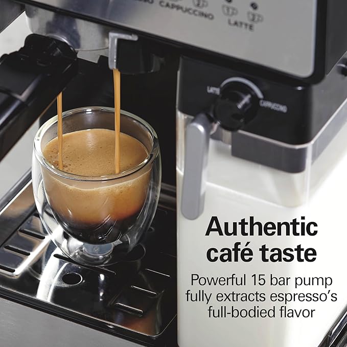 Hamilton Beach Slide and Lock Espresso Machine Programmable Coffee Maker for Café-Quality Cappuccino &amp Latte 15 Bar Pump Milk Frother Steamer Wand 70 oz. Removable Reservoir Black (40750)