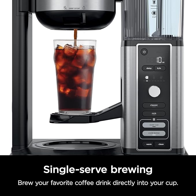Ninja Hot &amp Iced XL Coffee Maker with Rapid Cold Brew 4 Brew Styles 8 Sizes Small Cup to Travel Mug Single-Serve Coffee Brewer 12-Cup Carafe Permanent Filter Removable Reservoir Black CM37