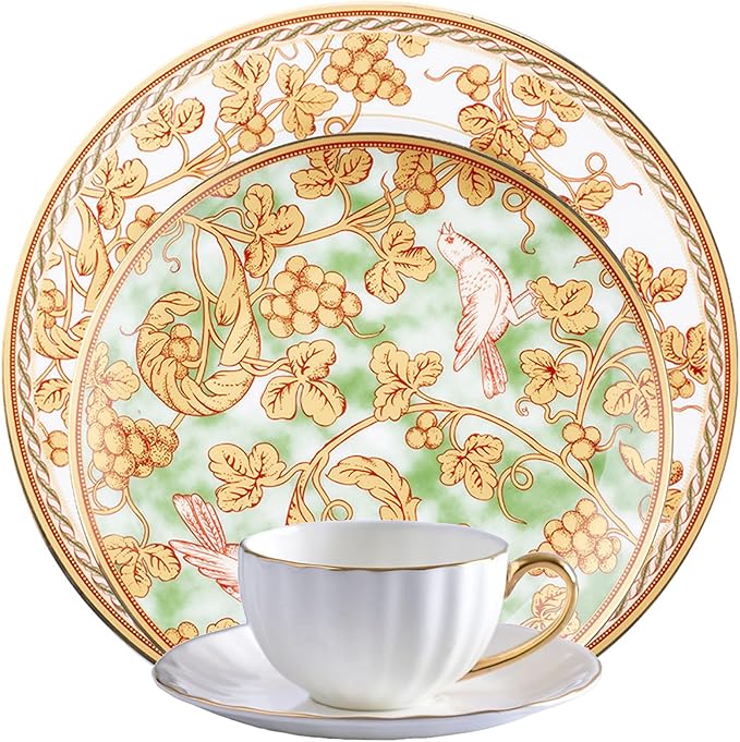 24 piece bone china dinnerware set dishes set for 6 elegant coffee cups and plates sets for party dinner christmas for mom and grandmother Grape pattern