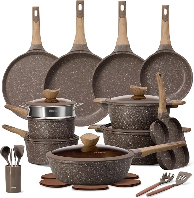 CAROTE 31pcs Pots and Pans Set Non Stick Cookware Set Pots and Pans Nonstick Kitchen Cooking Induction Cook Ware PFOA Free