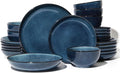 24 Piece Double Bowl Dinnerware Sets with Pasta Bowls Highly Chip and Crack Resistant Plates and Bowls Sets Natural Earthyware Ceramic Dishware Sets Service for 6 Starry Blue