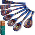 Wooden Spoons for Cooking Pakkawood Kitchen Utensil Set Spectrum Color Premium Durable Wooden Utensils for Nonstick Cookware Heat Resistant Smooth Finish Comfortable Grip 7 Piece
