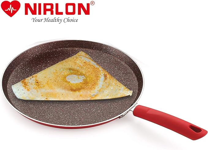 Nirlon Red Stone Induction and Gas Compatible Non Stick Aluminium 2 Piece Cookware Set [1 Flat Roti Tawa 26cm|1 Fry Pan 24cm - 1.5 Liter]