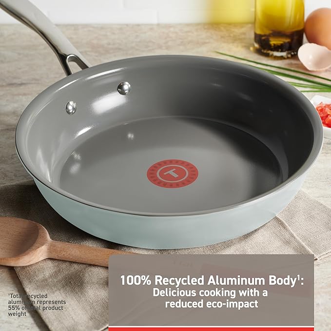 T-fal Ceramic Non-Stick Induction 10.5 and 12 Inch 2 piece Frypan Set Mint Green