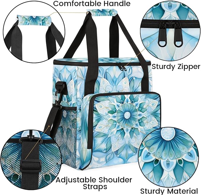 Abstract Flower Pattern Coffee Maker Travel Bag for Keurig K-Mini/K-Mini Plus Insulated Waterproof Tote with Pockets for K-Cup Portable Single-Serve Brewer Case