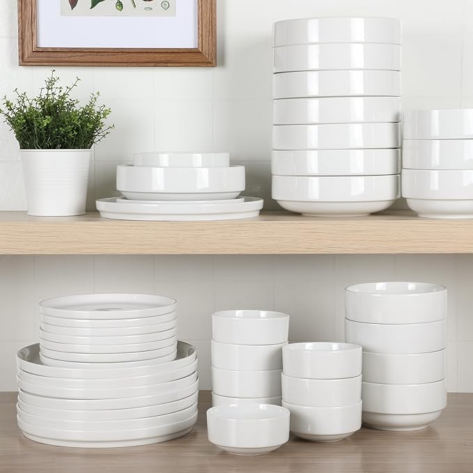 Gibson Home Rothernberg 40-Piece White Porcelain Dinnerware Set – Service for 8 Stackable Plates and Bowls Durable Kitchen Dinner Set