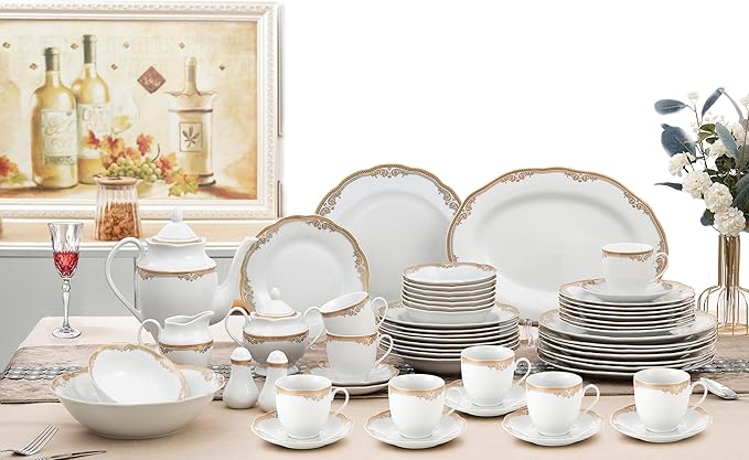 Lorenzo Import Catherine 57-Piece Wavy Porcelain Dinnerware Set