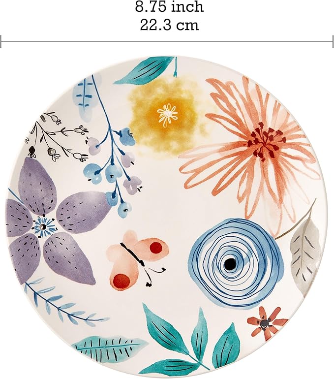 Bico Blossom Symphony Ceramic 12 pcs Dinnerware Set Service for 4 Inclusive of 11 inch Dinner Plates 8.75 inch Salad Plates and 29oz Cereal Bowls for Party Microwave &amp Dishwasher Safe
