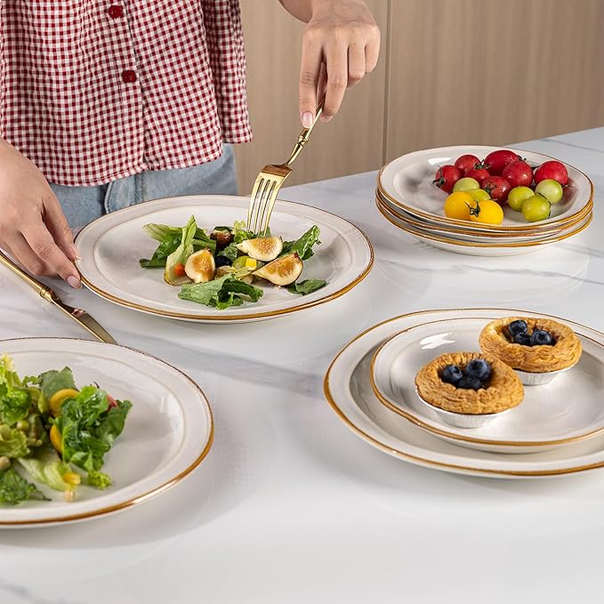 AmorArc Ceramic Dinnerware SetsStoneware Handmade Reactive Glaze Plates and Bowls SetsChip and Crack Resistant | Dishwasher &amp Microwave SafeDishes Set Service for 4 (12pc)