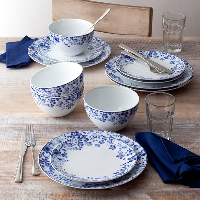 Noritake Bloomington Road Blue 12-Piece Dinnerware Set Service for 4