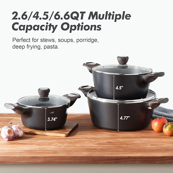 SENSARTE 14 Pcs Non Stick Kitchen Cooking Set with Frying Pans Set &amp Saucepan Nonstick Stock Pot with Lid 4.5QT Soup Pot Casserole Pot