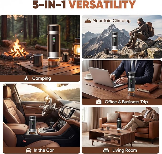 Portable Espresso Machine with Removable Battery 20-Bar Mini Travel Coffee Maker USB-C Self-Heating 3-in-1 for Ground Capsules &amp Pods (NS/DG) Car/Office/Home Use 6.8-oz Compact Espresso Make