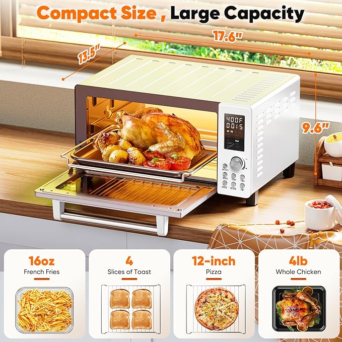 Nuwave Bravo Pro Convection Air Fryer Toaster Oven Combo 2025 New and Improved 10-in-1 50°-450°F Temp Controls Quick &amp Even Crisp Technology 21Qt Capacity Cream PFAS Free
