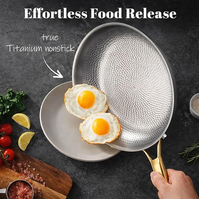 100% Pure Titanium Cookware Set | 7.68in Milk Pan + 10.04in Stock Pot + 10.04in Hammered Fry Pan | Induction &amp Gas Compatible | Easy Clean | Oven &amp Dishwasher Safe (Milk Pan + Stock Pot + Fry