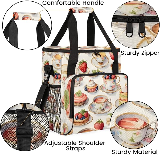 Cake Coffee Berry Coffee Maker Travel Bag for Keurig K-Mini/K-Mini Plus Insulated Waterproof Tote with Pockets Portable Single-Serve Brewer Case