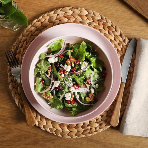 12 Piece Wheat Straw Melamine Dinnerware Set – Lightweight Plates and Bowls Service for 4 Durable &amp Dishwasher Safe Pink