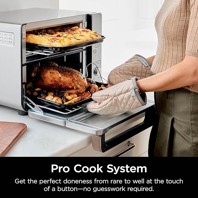 Ninja Air Fryer &amp Toaster Oven Combo with Thermometer| Double Stack XL | 12-in-1 | Smart Finish &amp DualZone Technology Cook 2 Meals at Once | Air Fry Bake Broil Reheat | Stainless Steel | DC