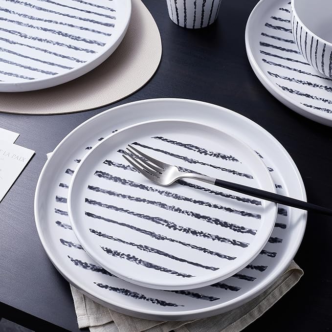 Stone Lain Nova Modern Stoneware Dinnerware Set Plates and Bowls Set 16-Piece Dish Set Service for 4 Black
