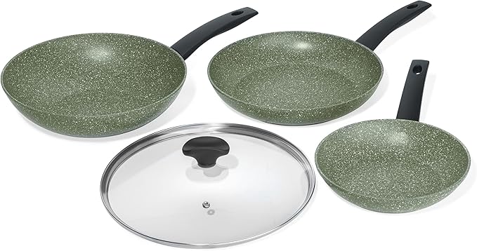 PRESTIGE - Eco Friendly Cookware Set - Plant Based Non Stick - Recycled and Recyclable - PFOA Free - Induction - Set of 3 plus bonus lid