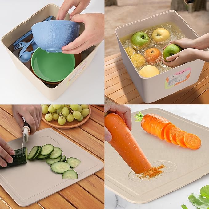 49pcs Dinnerware Sets for 8 People Unbreakable Plates Sets Reusable Storage Box Travel Camping Picnic Home Party Cutlery Set Dishwasher Microwave Safe Dishes