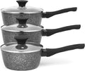 Salter BW05751S Megastone 3 Piece Pan Set - Non-Stick Cooking Pots Induction Hob Suitable 16/18/20 cm Saucepans Durable Forged Aluminium Cookware Includes Tempered Glass Lids Dishwasher Safe