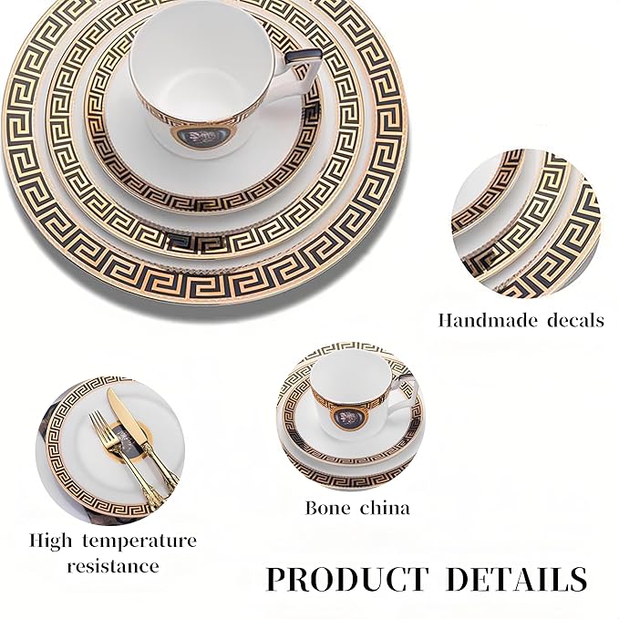 8 Piece Bone China Dinnerware Sets for 2 Porcelain Dinner Plate and teacups and saucer sets Luxury Ceramic Dishes set for home Scratch Resistant Dishwasher Safe