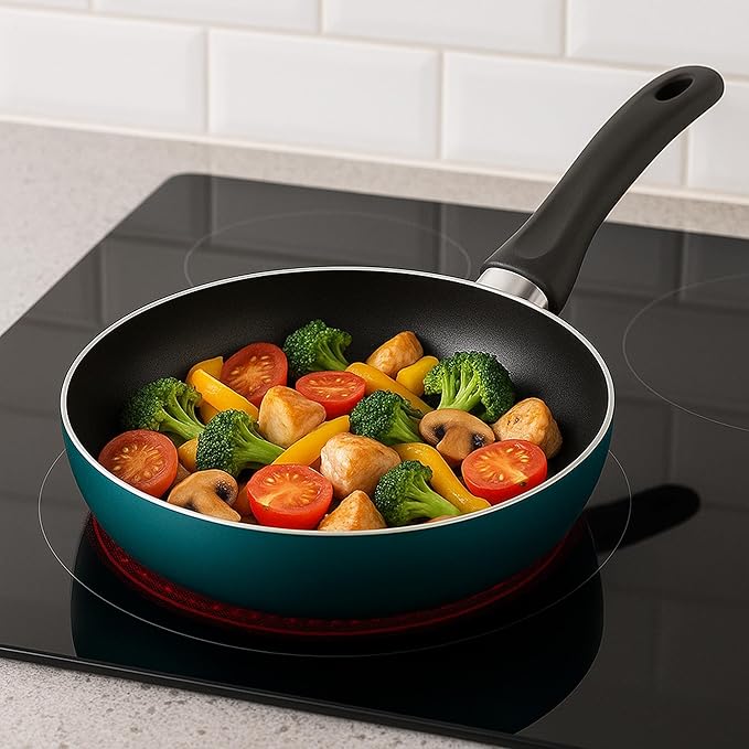 Well Home Cookware Set 12 Pieces Stainless Steel + 3 Pans Diameter 16 x 20 x 24 cm Blue Metallic Pressed Aluminium