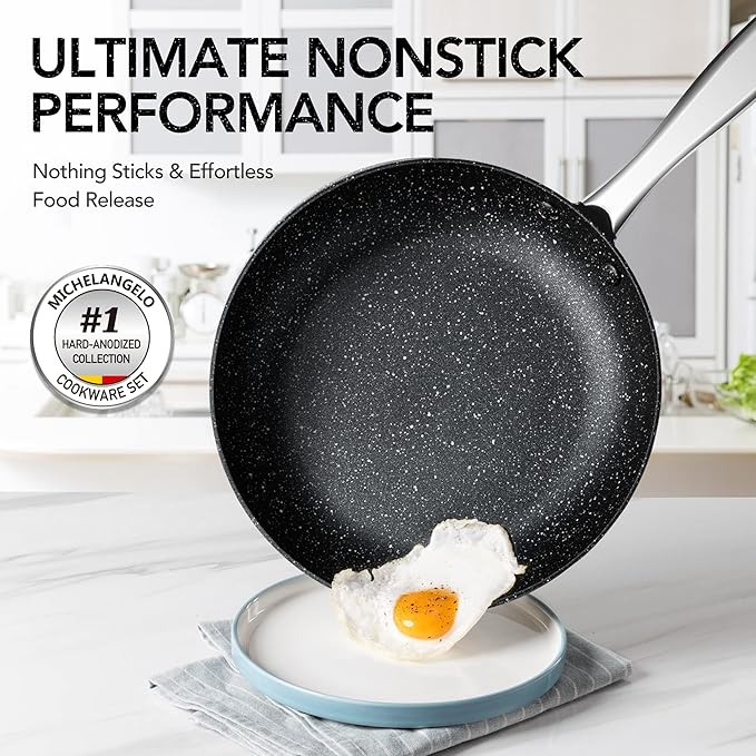 MICHELANGELO Hard Anodized Cookware Set - 10 Pcs Non Stick Pots and Pans Set with Granite Interior Induction Cookware Set with Steamer Insert