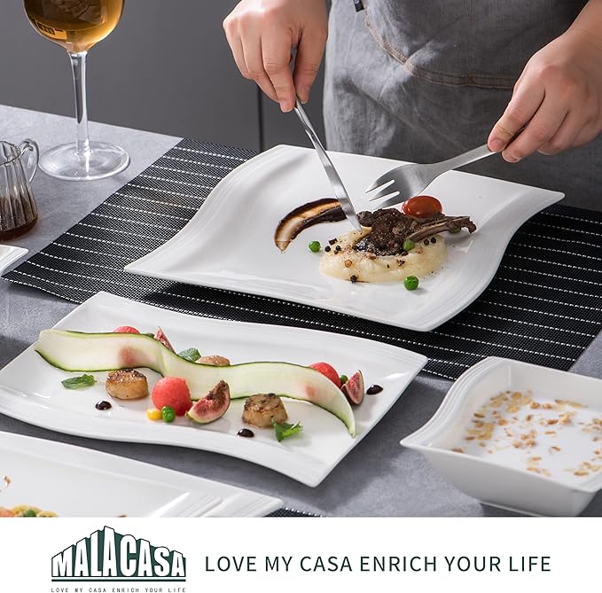 MALACASA 30 Piece Ivory White Dinnerware Sets Bundle with 26 Piece Plates and Bowls Sets Series FLORA