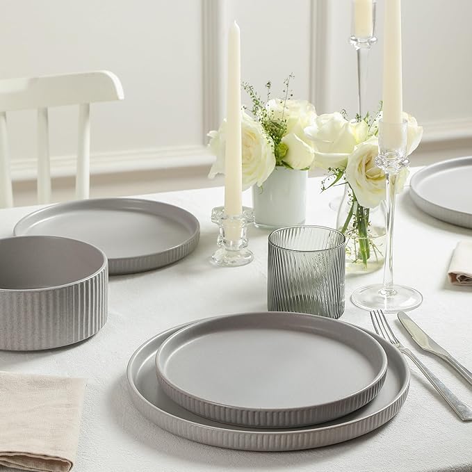 Stone Lain Haven Stoneware 16-Piece Dinnerware Set Plates and Bowls Sets for 4 Grey Dish Set Includes Dinner and Salad Plates Cereal Bowls Glassware Microwave &amp Dishwasher Safe