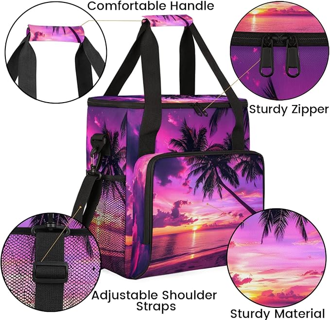 Palm Tropical Beach Tree Travel Coffee Maker Carrying Bag Large Organizer Storage Tote Bag Insulated Reusable Cooler Grocery Bags
