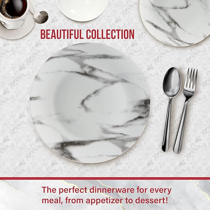 Safdie &amp Co. 16-Piece Marble Dinnerware Set Porcelain White
