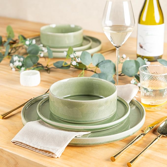 AmorArc Ceramic Dinnerware Sets Handmade Reactive Glaze Stoneware Plates and Bowls SetsHighly Chip and Crack Resistant | Dishwasher &amp Microwave Safe Dishes Set Service for 8 (24pc)