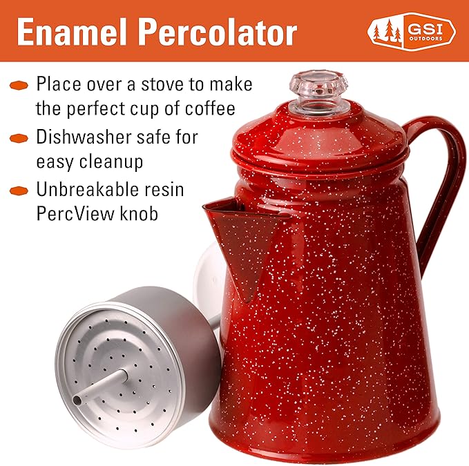 GSI Outdoors Percolator Coffee Pot | Enamelware Campfire Coffee Boiler Kettle for Outdoor Camping Cookware Cabin RV Kitchen Hunting &amp Backpacking