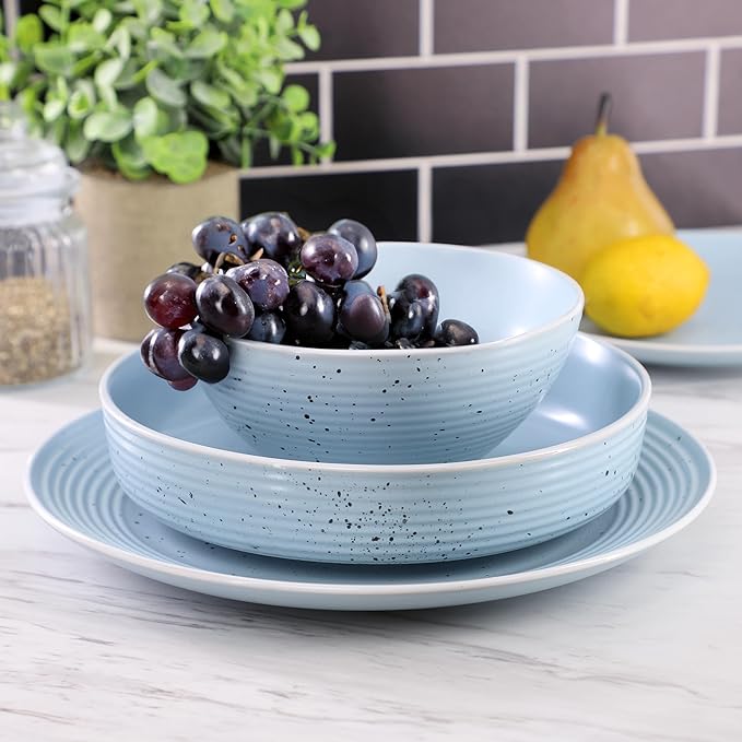 Elama Emilia 16 Piece Double Bowl Stoneware Dinnerware Set (Light Blue) Service for 4 …